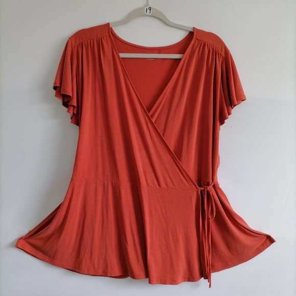 LOFT Tops - Loft Women's Coral Orange Wrap Blouse Size L